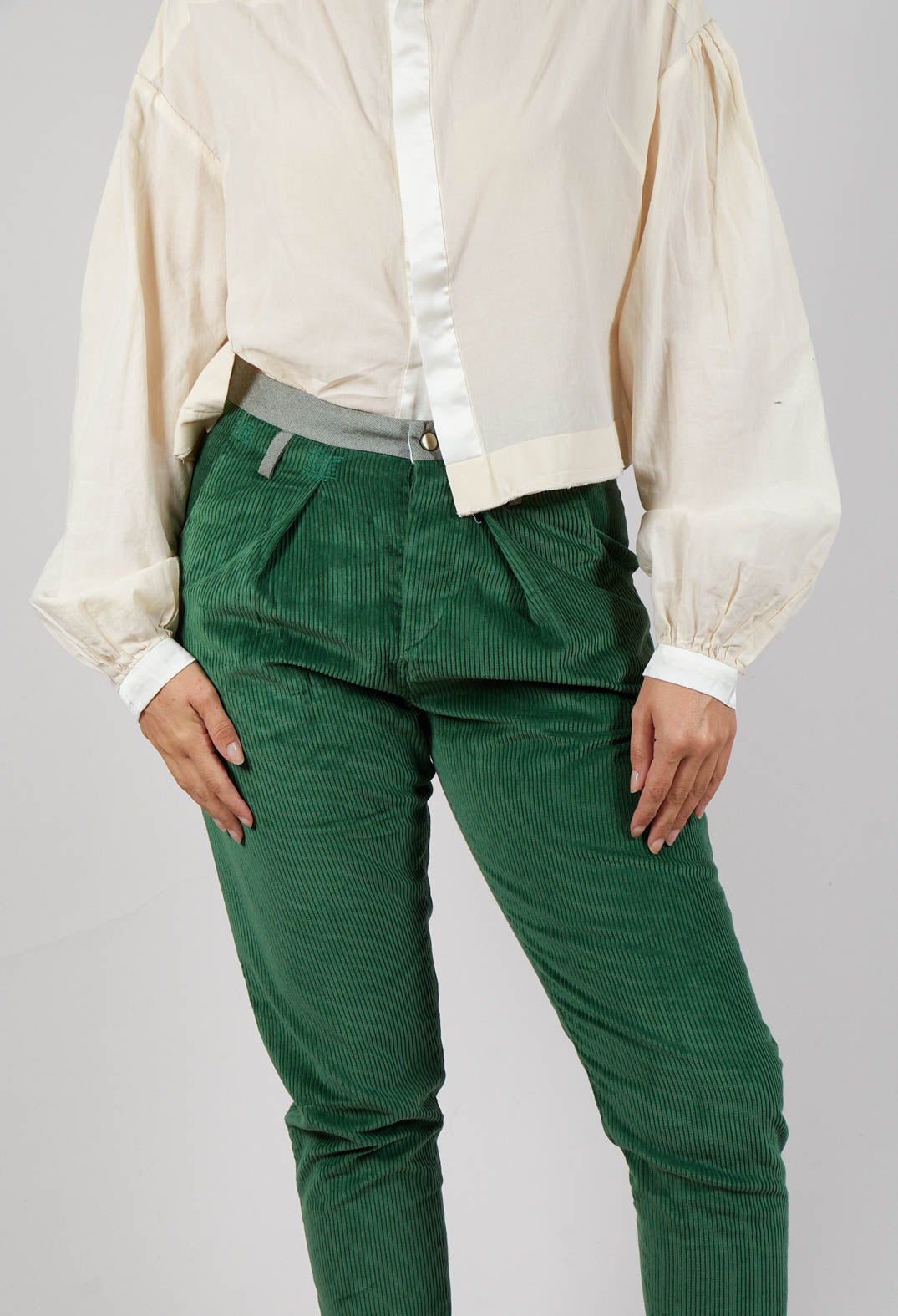 Corduroy Straight Leg Trousers in Original Green