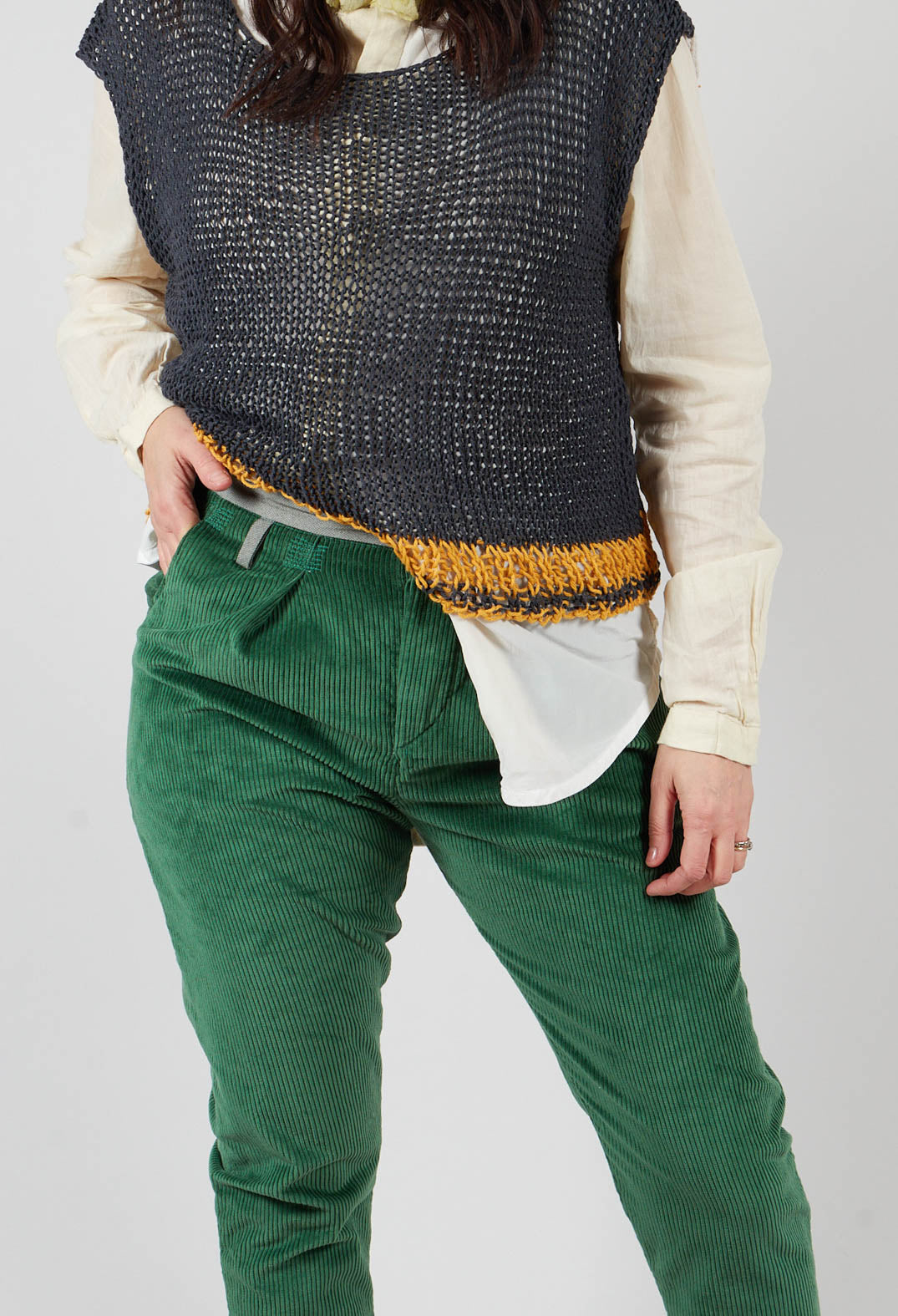 Corduroy Straight Leg Trousers in Original Green