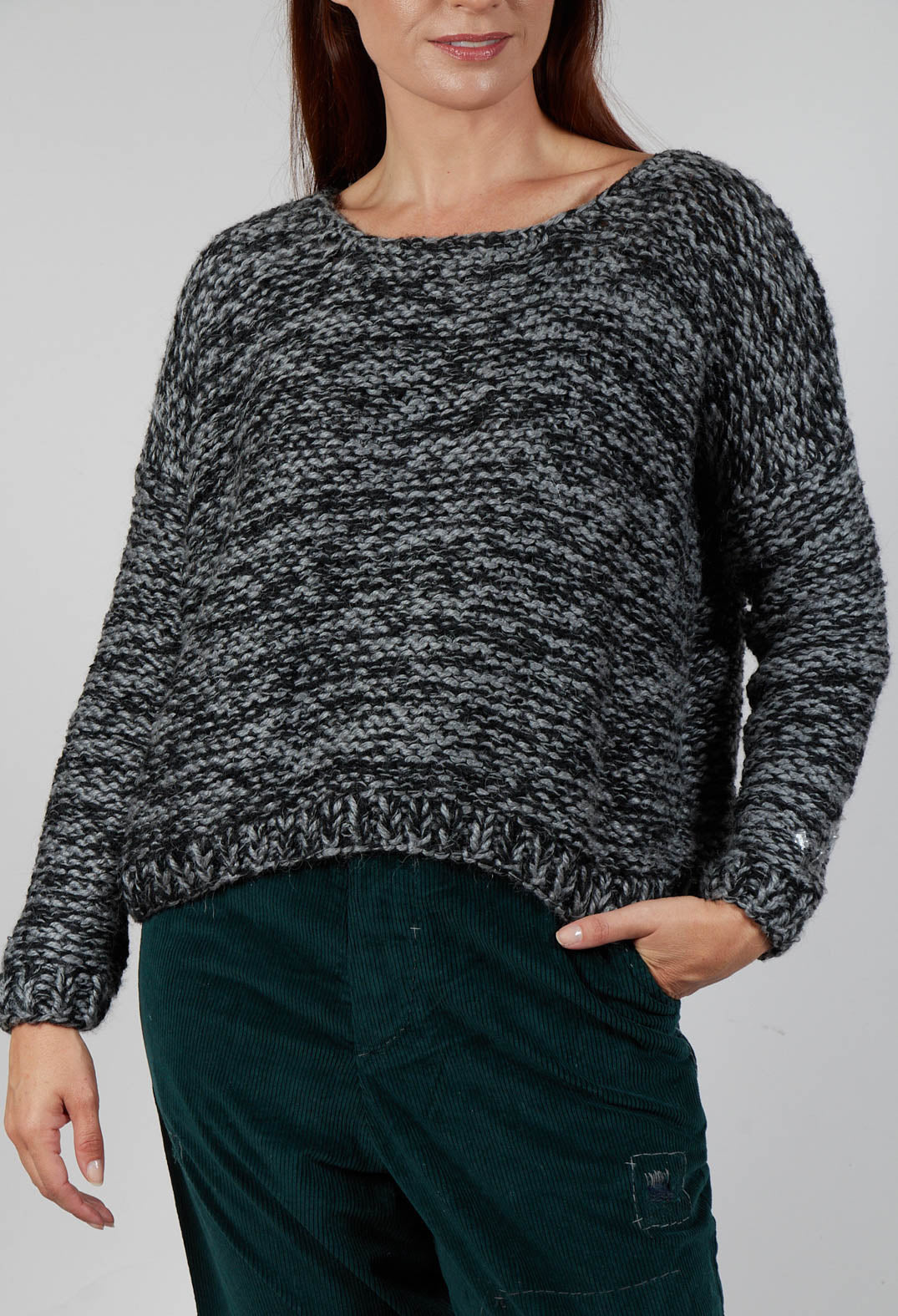 Purl Knit Scoop Neck Jumper in Original Grey