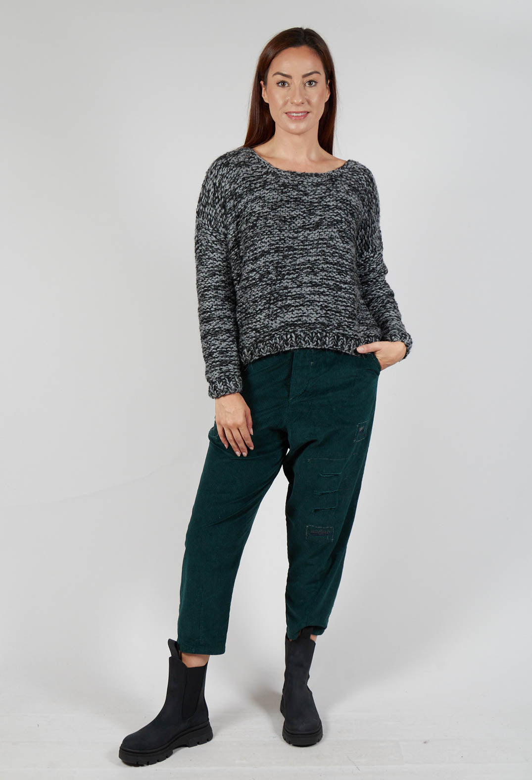 Purl Knit Scoop Neck Jumper in Original Grey