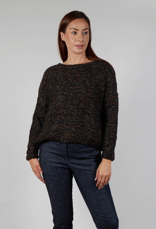 Purl Knit Scoop Neck Jumper in Brown Black