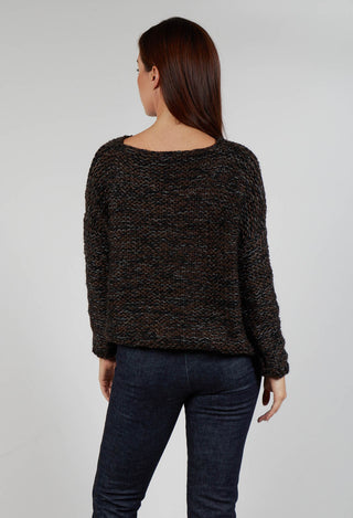 Purl Knit Scoop Neck Jumper in Brown Black