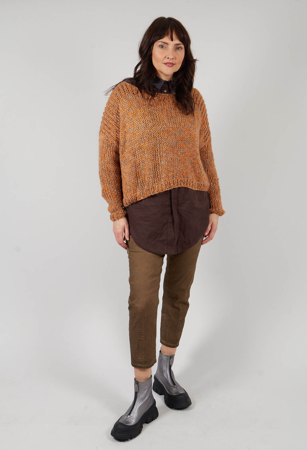 Straight Leg Cotton Trousers in Light Brown