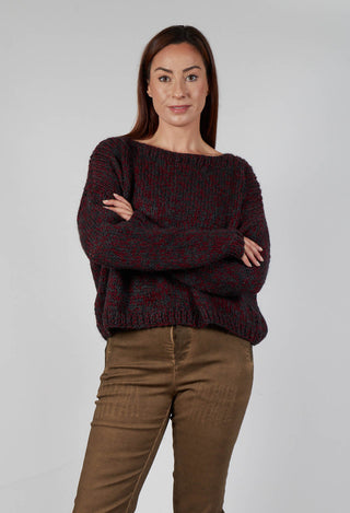 Mixed Knit Jumper in Red Anthracite