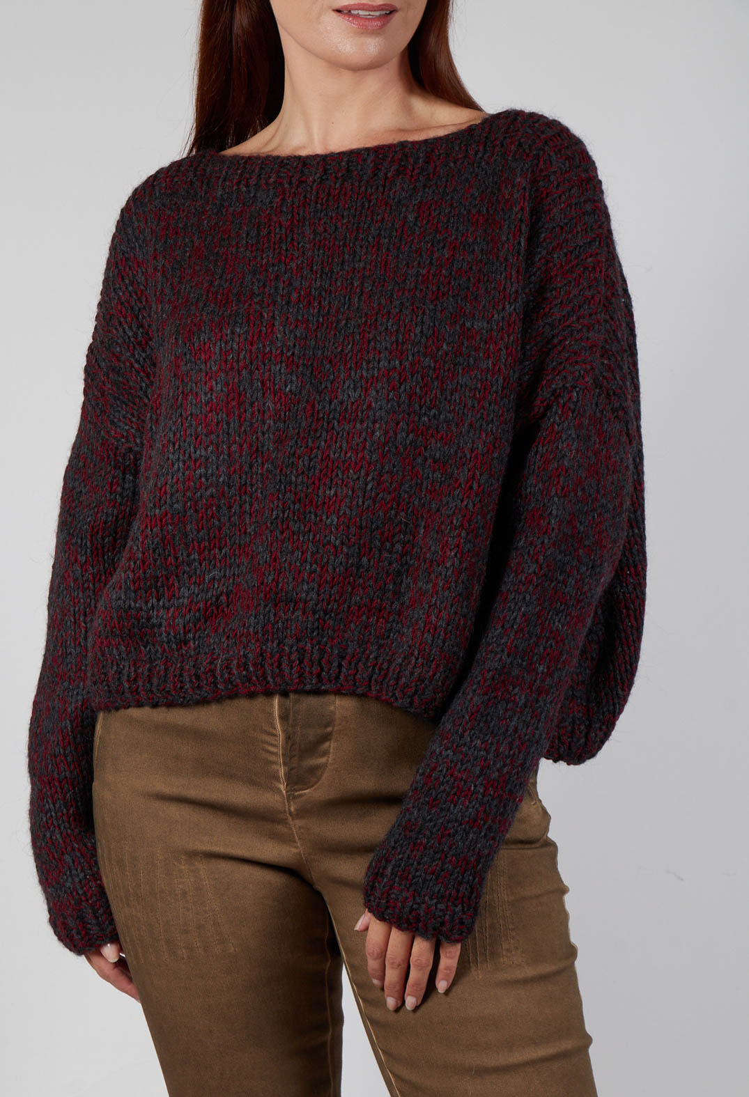 Mixed Knit Jumper in Red Anthracite