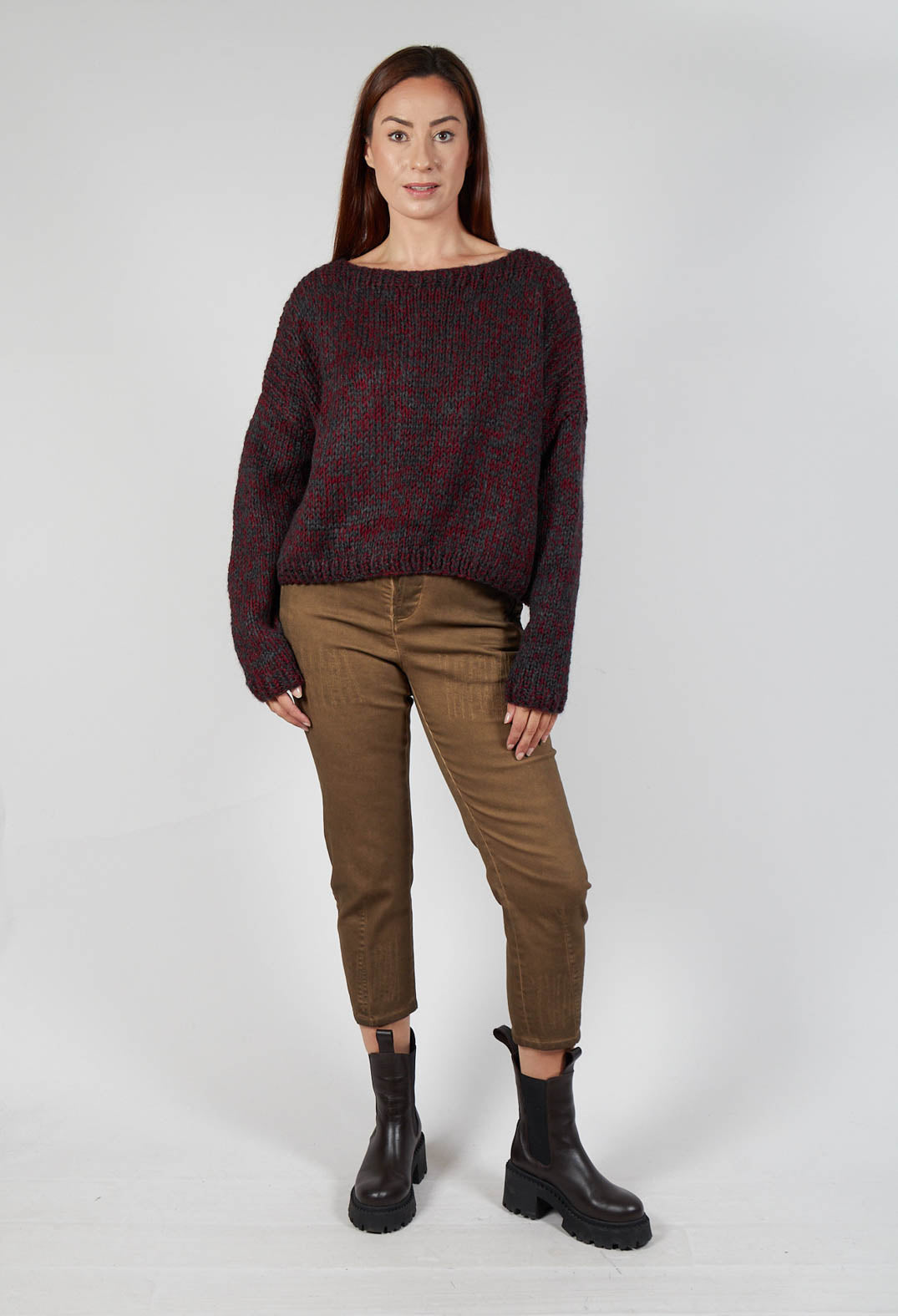 Mixed Knit Jumper in Red Anthracite