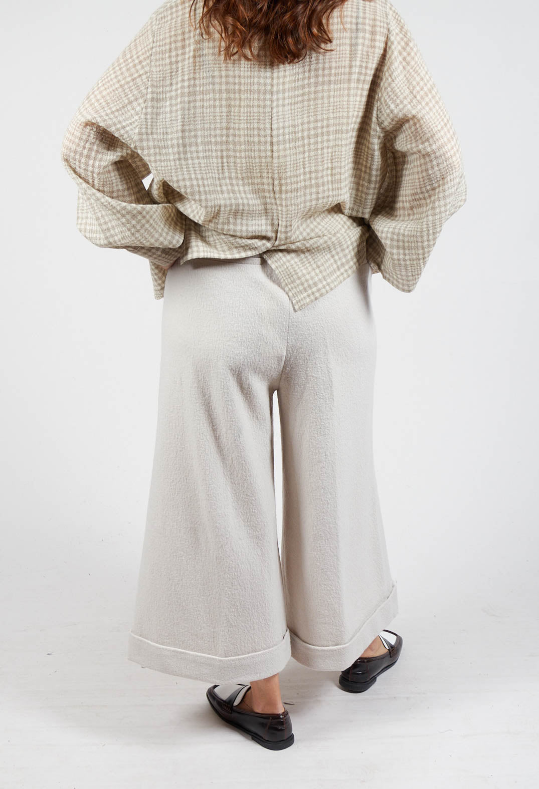 Cuffed Wide Leg Trousers in Off White