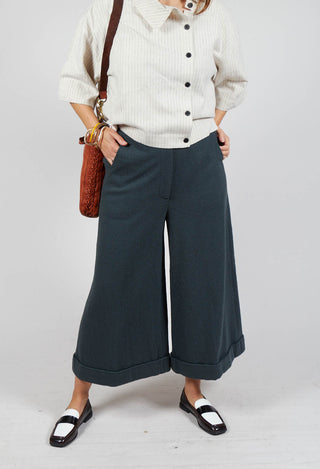 Cuffed Wide Leg Trousers in Blue Grey