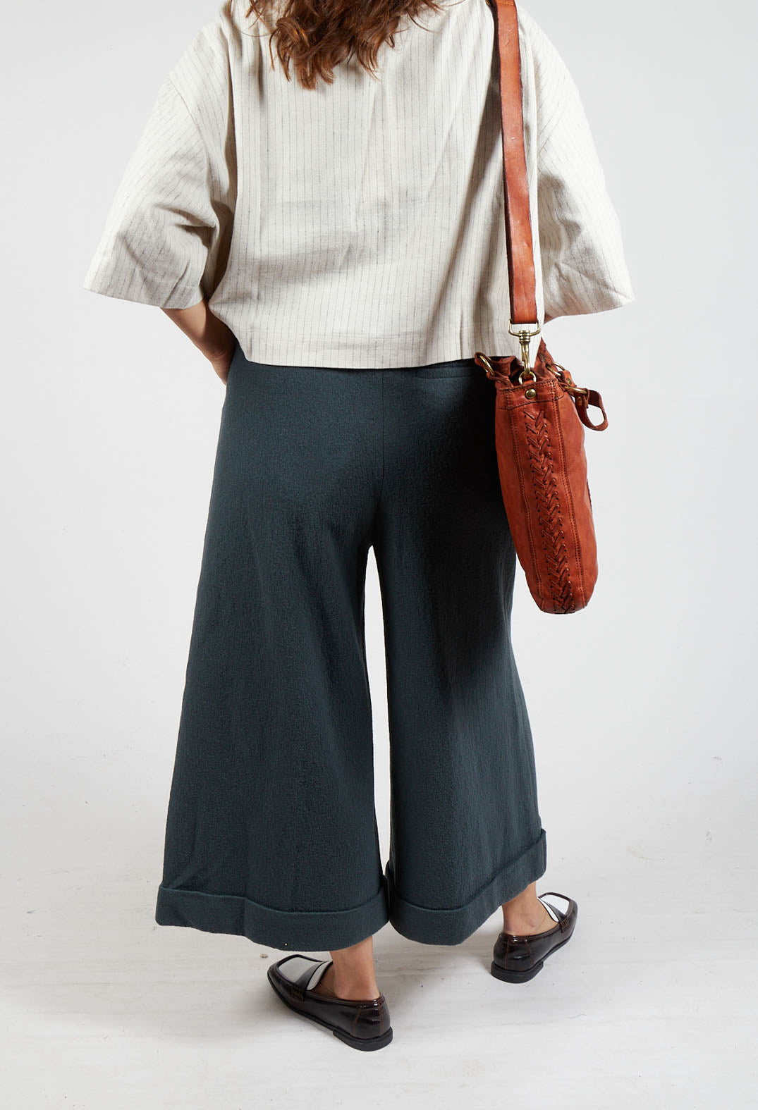 Cuffed Wide Leg Trousers in Blue Grey