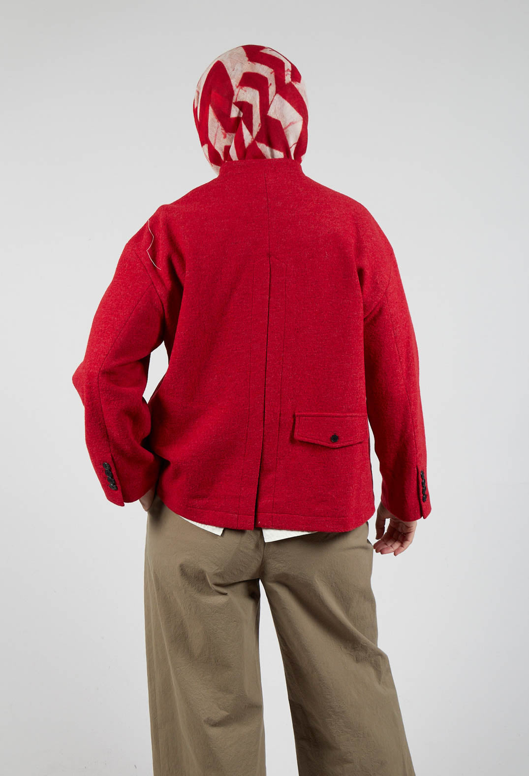 High Neck Jacket with Contrast Lining in Dark Red