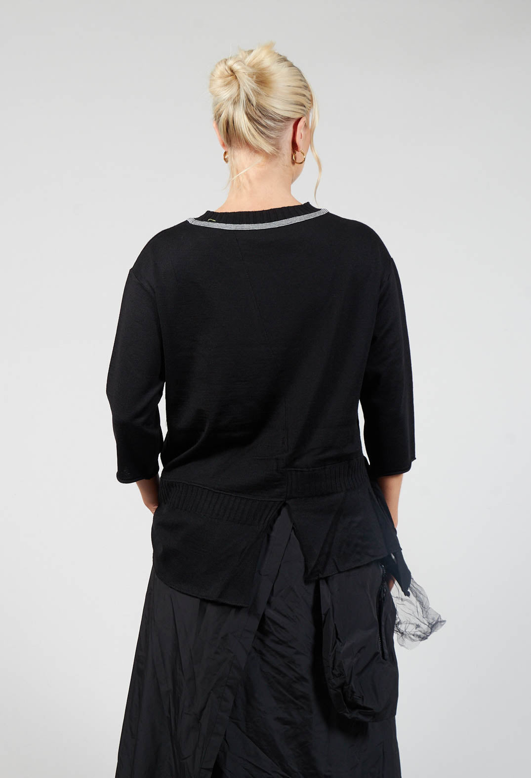 Crew Neck Jumper with Netting Detail in Black