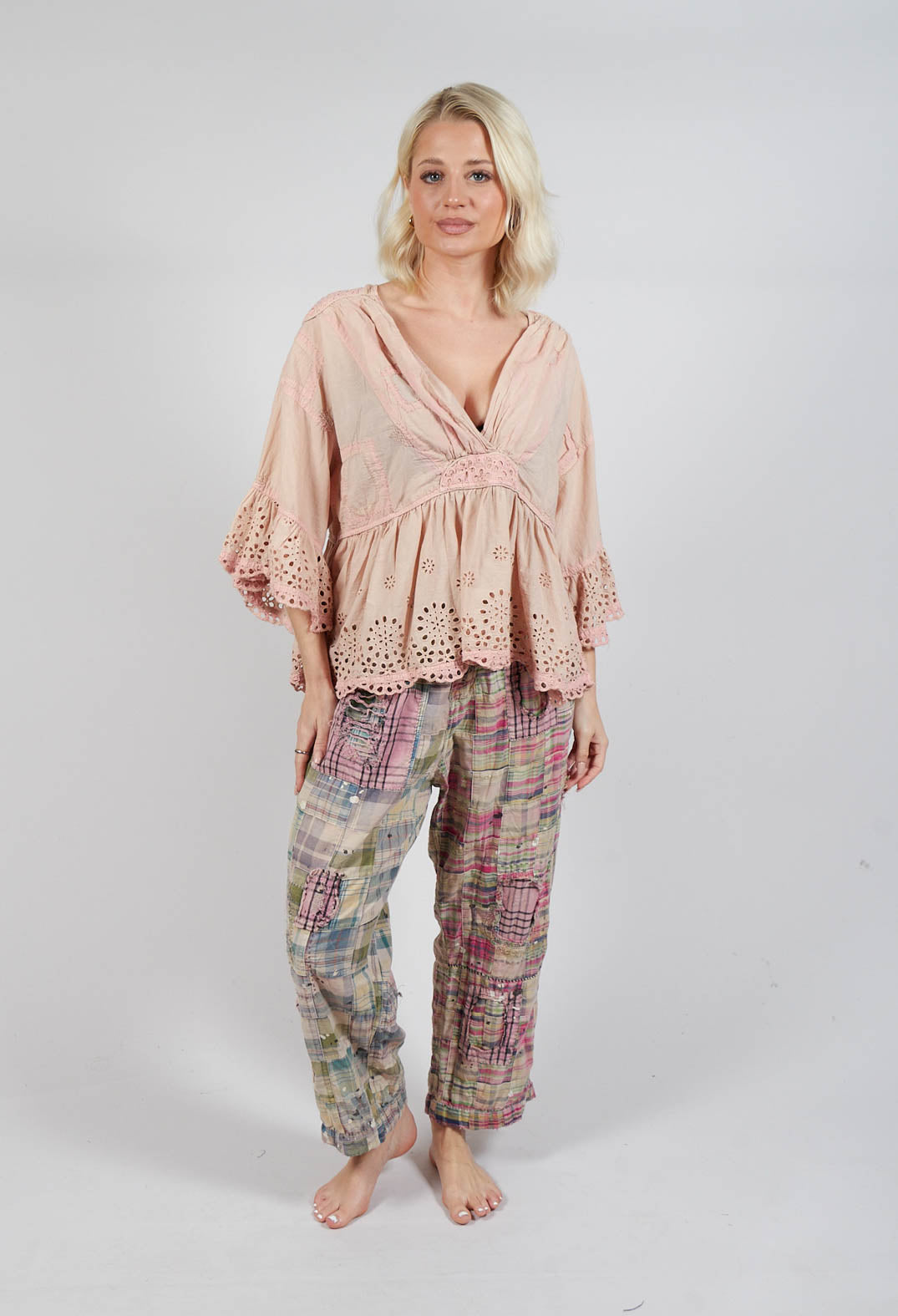 Patchwork Charmie Trousers in Madras Pink