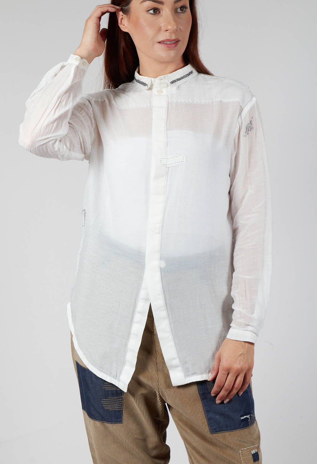 Lightweight Shirt with Stitch Detail in White