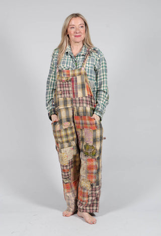 YD Patchwork Love Overalls in Madras Green