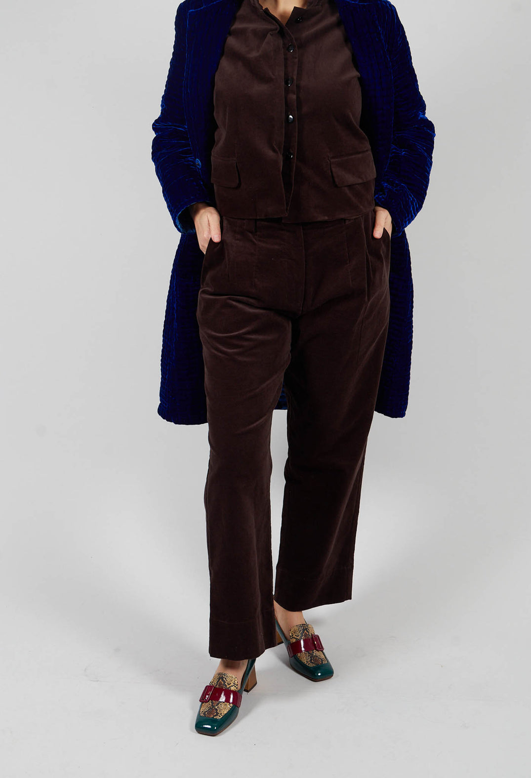 Velvet Straight Leg Trousers in Chocolate