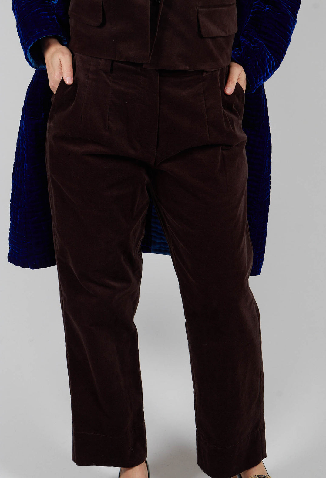 Velvet Straight Leg Trousers in Chocolate