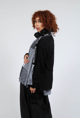 Cardigan with Lettering Detail in Black Jacquard