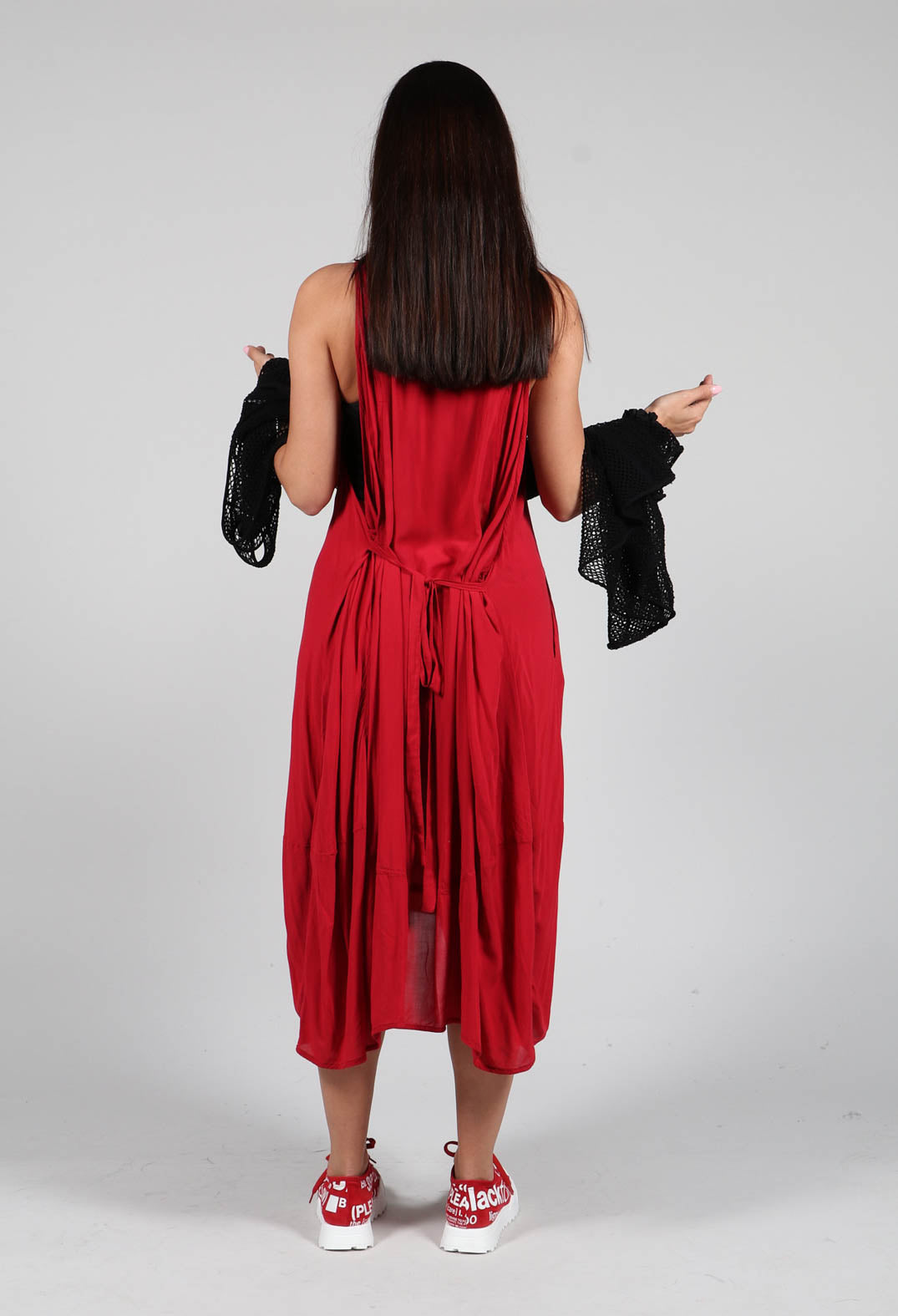 Sleeveless Jersey Dress with Asymmetric Hem in Chili