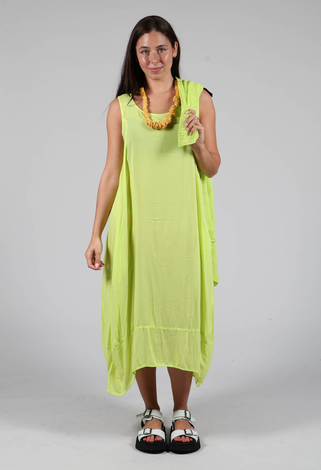 Sleeveless Jersey Dress with Tulip Hem in Sun