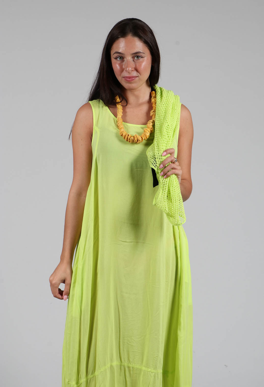 Sleeveless Jersey Dress with Tulip Hem in Sun