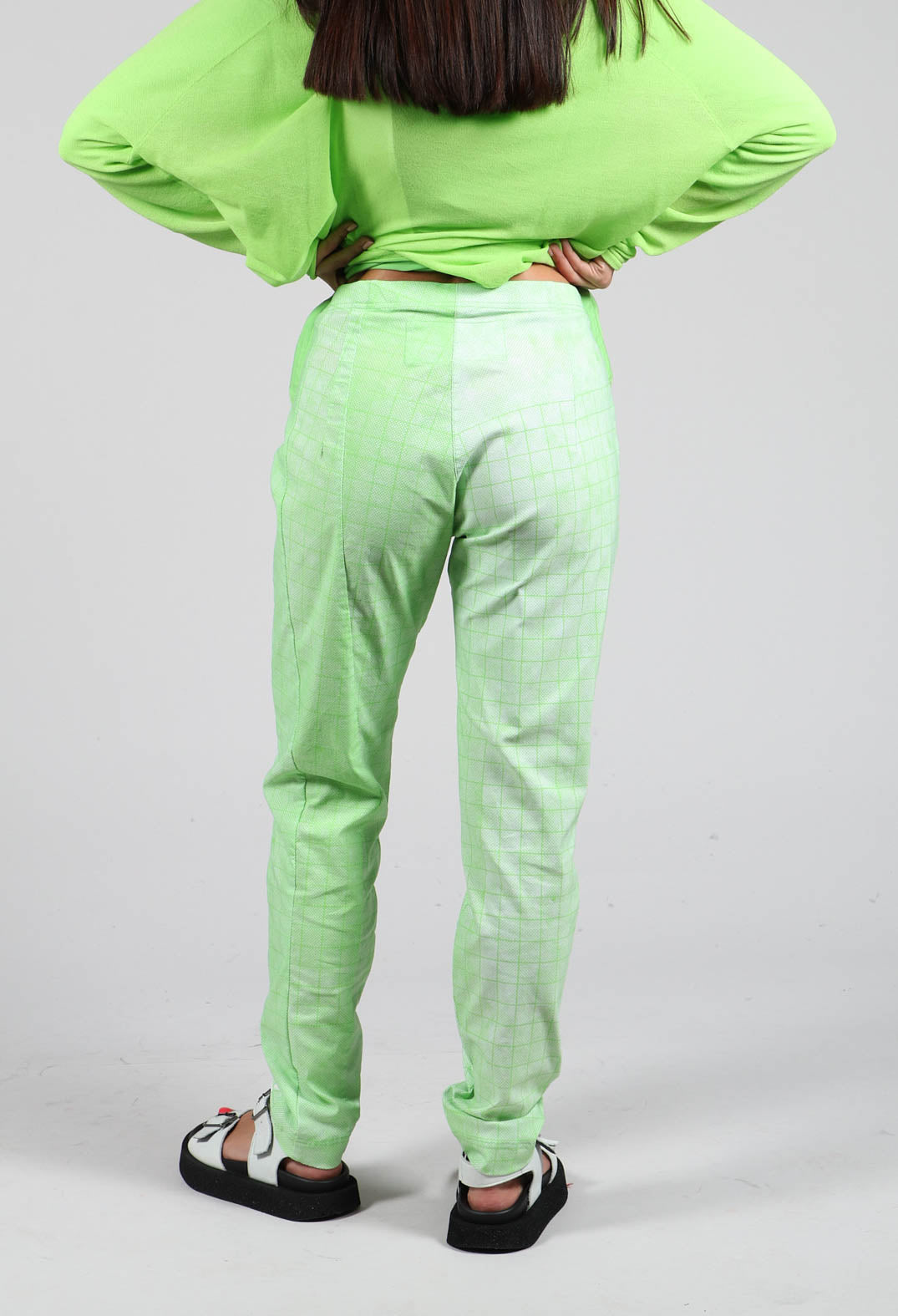 Slim Fit Pull On Trousers in Placed Lime Print