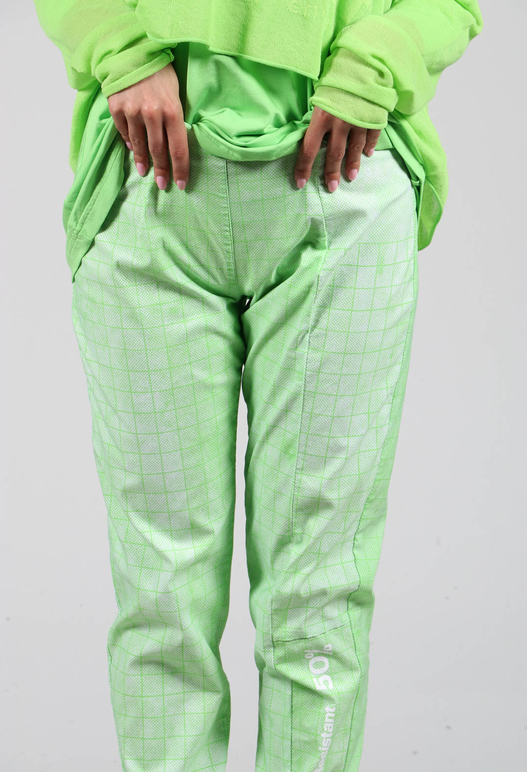 Slim Fit Pull On Trousers in Placed Lime Print