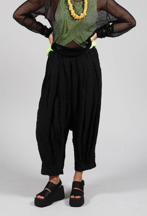 Drop Crotch Linen Trousers in Black