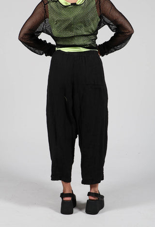 Drop Crotch Linen Trousers in Black