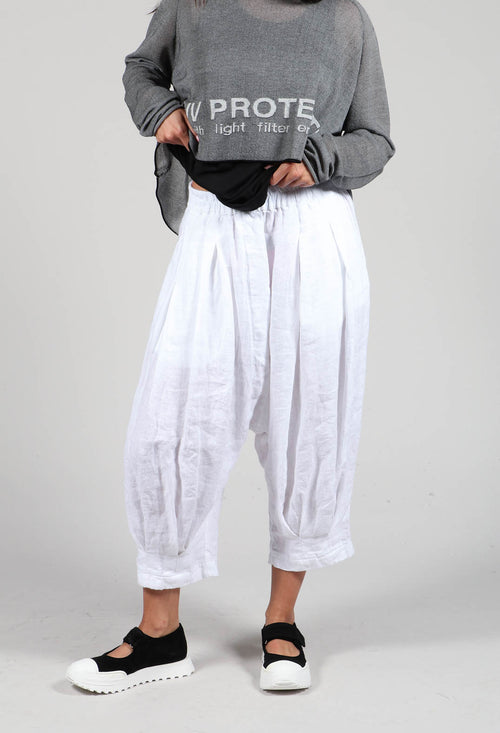 Drop Crotch Linen Trousers in White