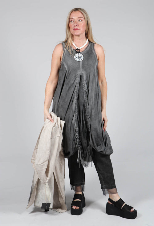 Ruched Dress in Cotone Tinto Freddo Grey Storm