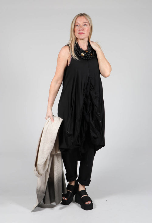 Ruched Dress in Cotone Tinto Freddo Nero