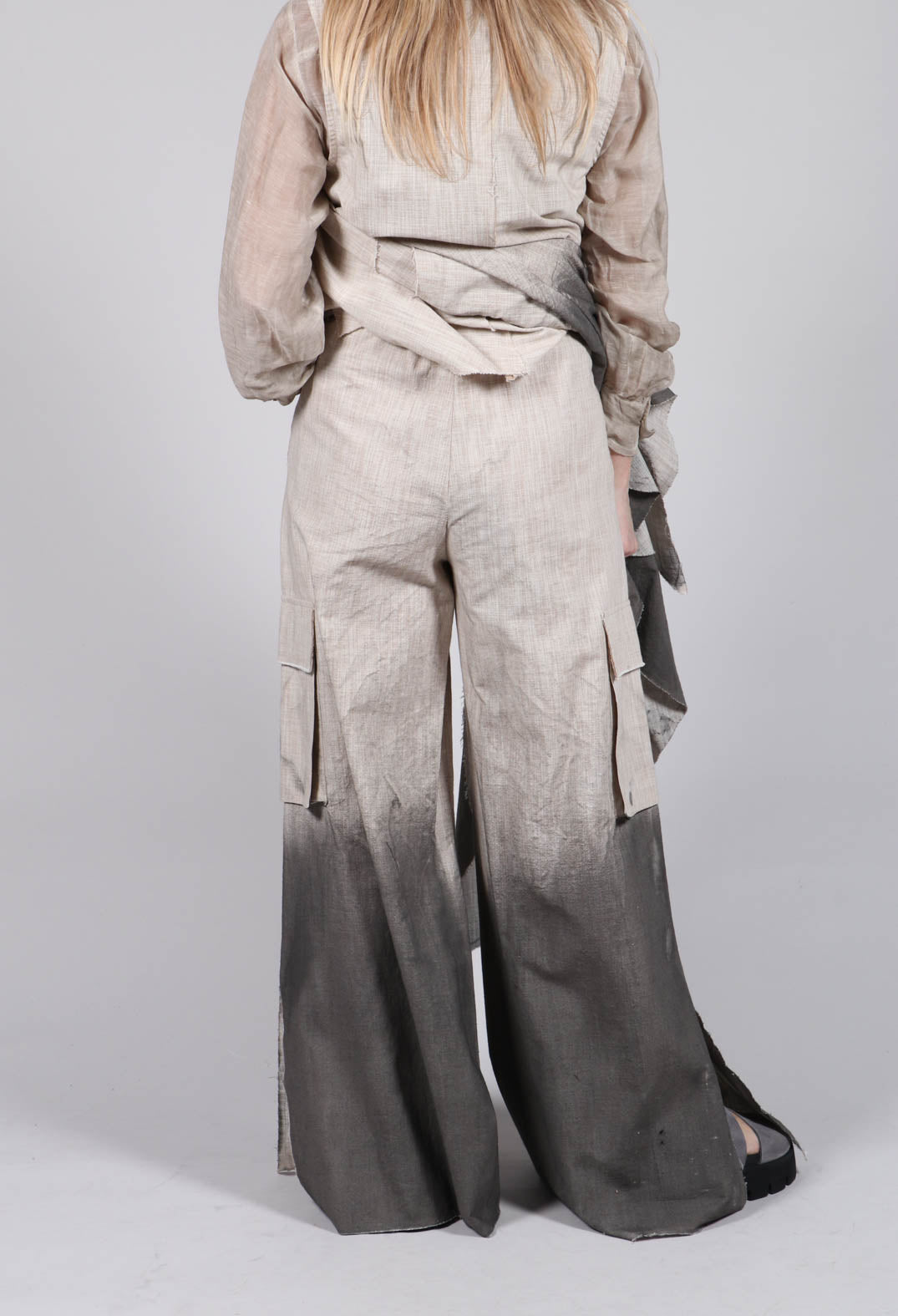 Wide Leg Ombre Trousers in Cotone Degrade Sand