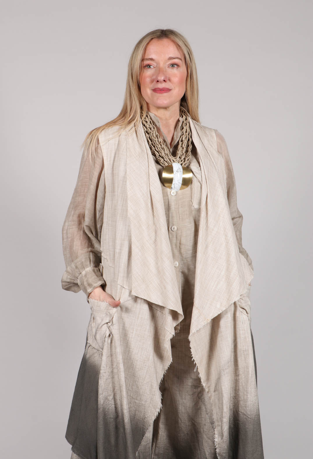 Waterfall Long Coat in Over Cotone Sand