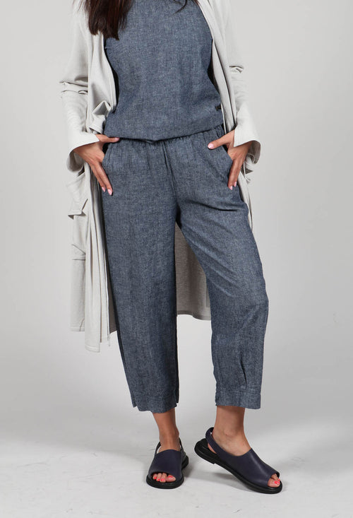 Wide Leg Turn Up Trousers in Blue Denim