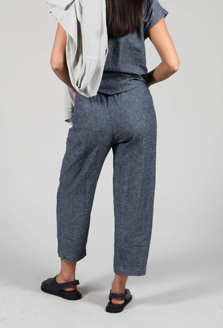 Wide Leg Turn Up Trousers in Blue Denim