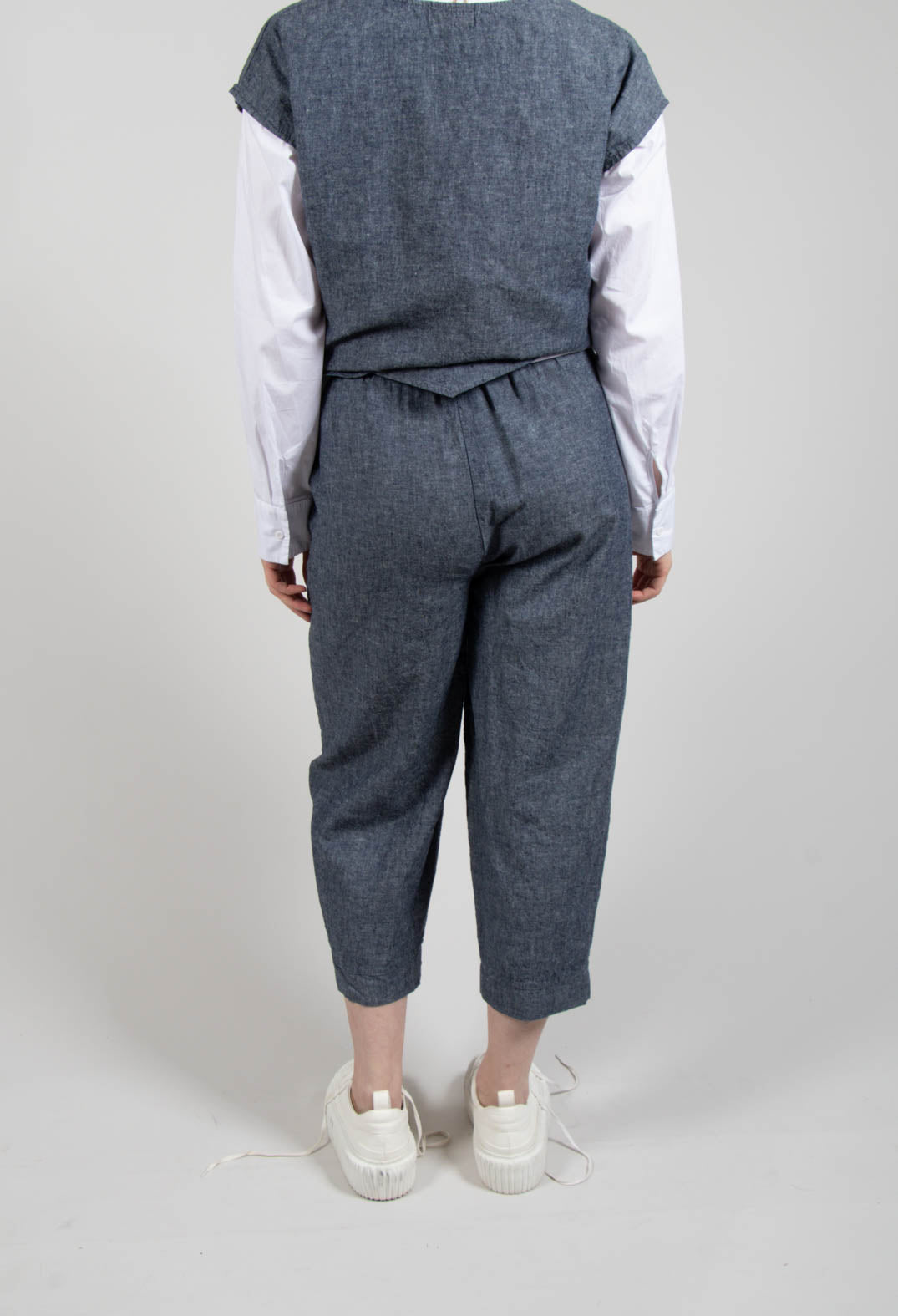 Wide Leg Turn Up Trousers in Blue Denim