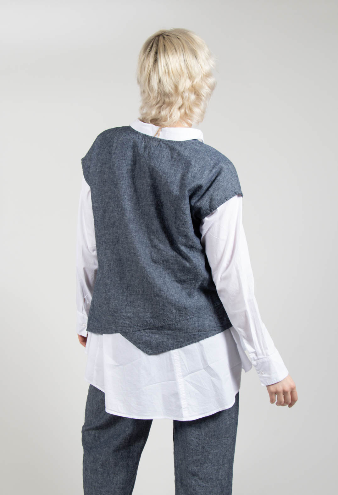 Asymmetric Wrap Shirt in Blue Denim