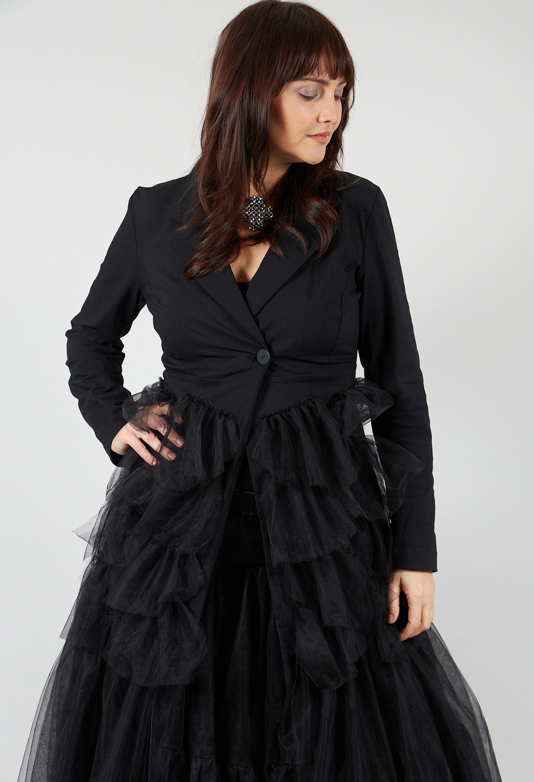 Longline Tulle Coat in Black