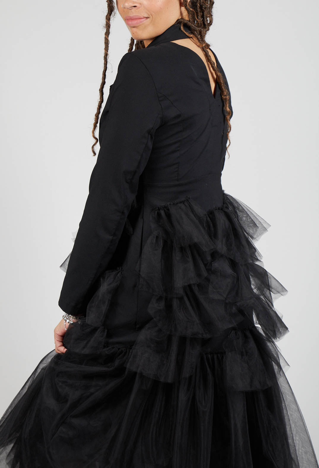 Longline Tulle Coat in Black