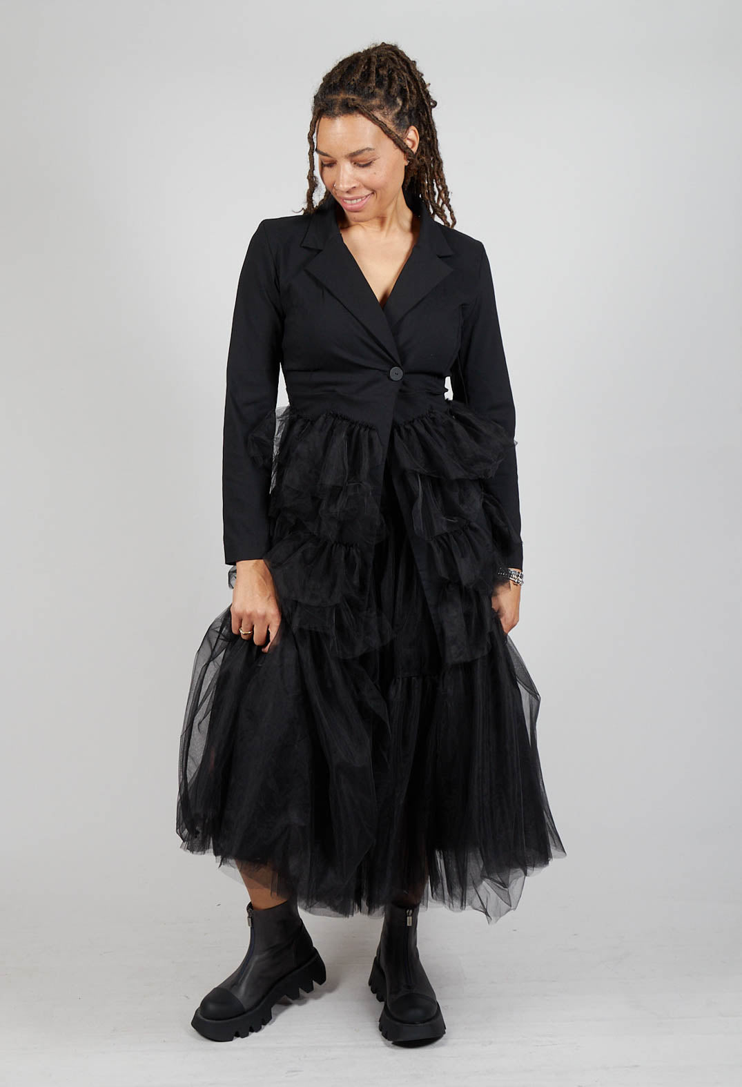 Longline Tulle Coat in Black