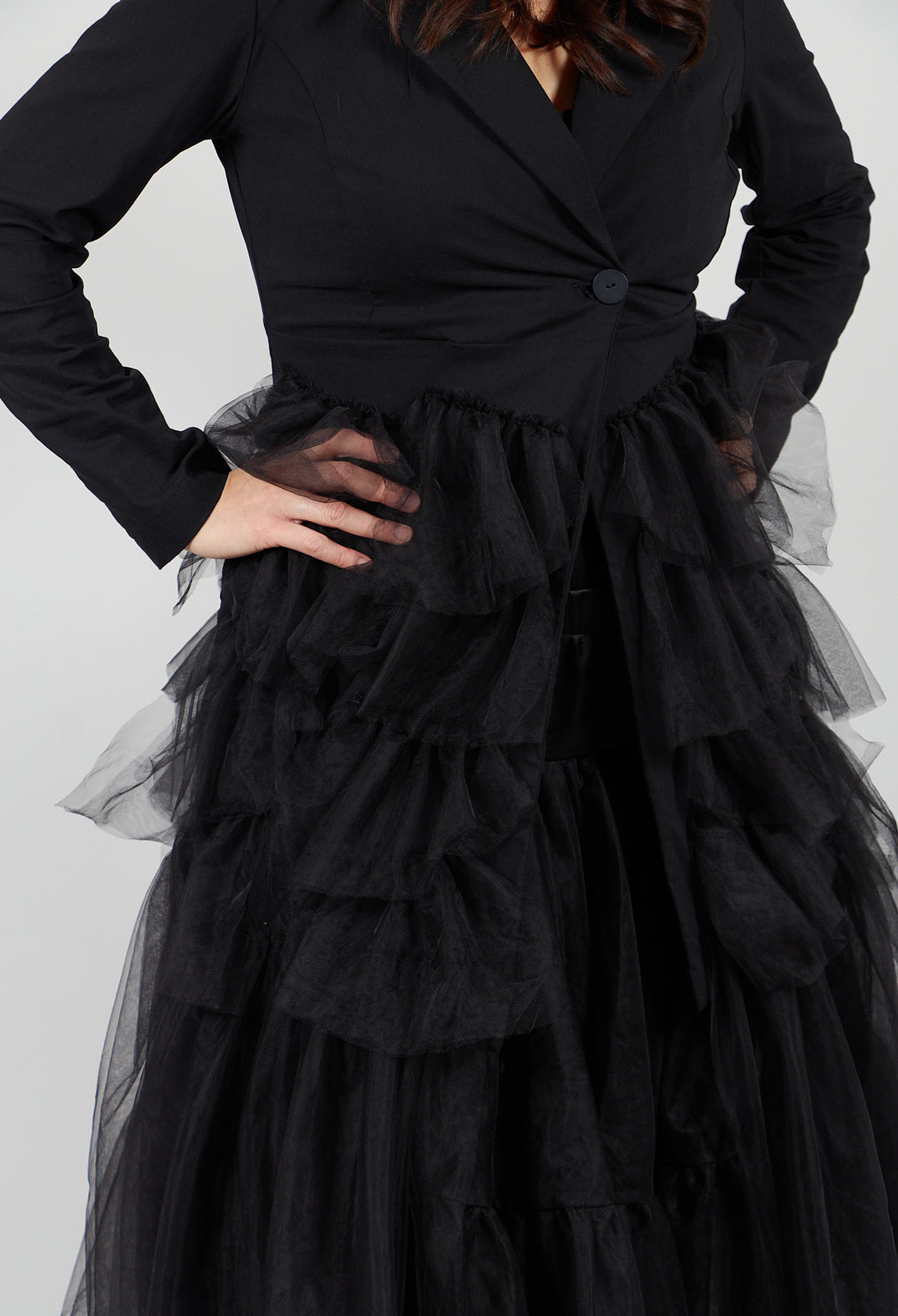 Longline Tulle Coat in Black