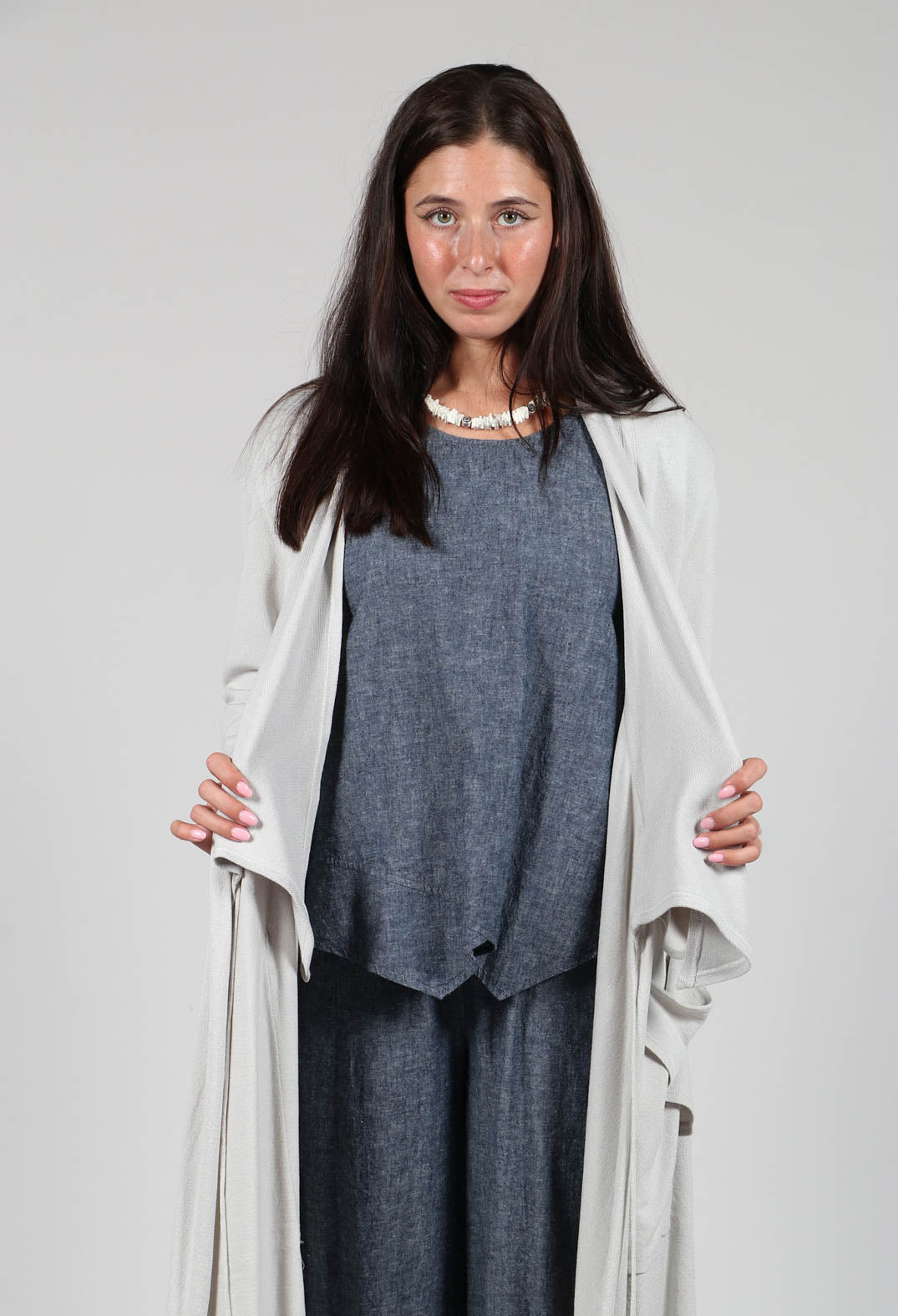 Longline Cardigan with Pockets in Silver