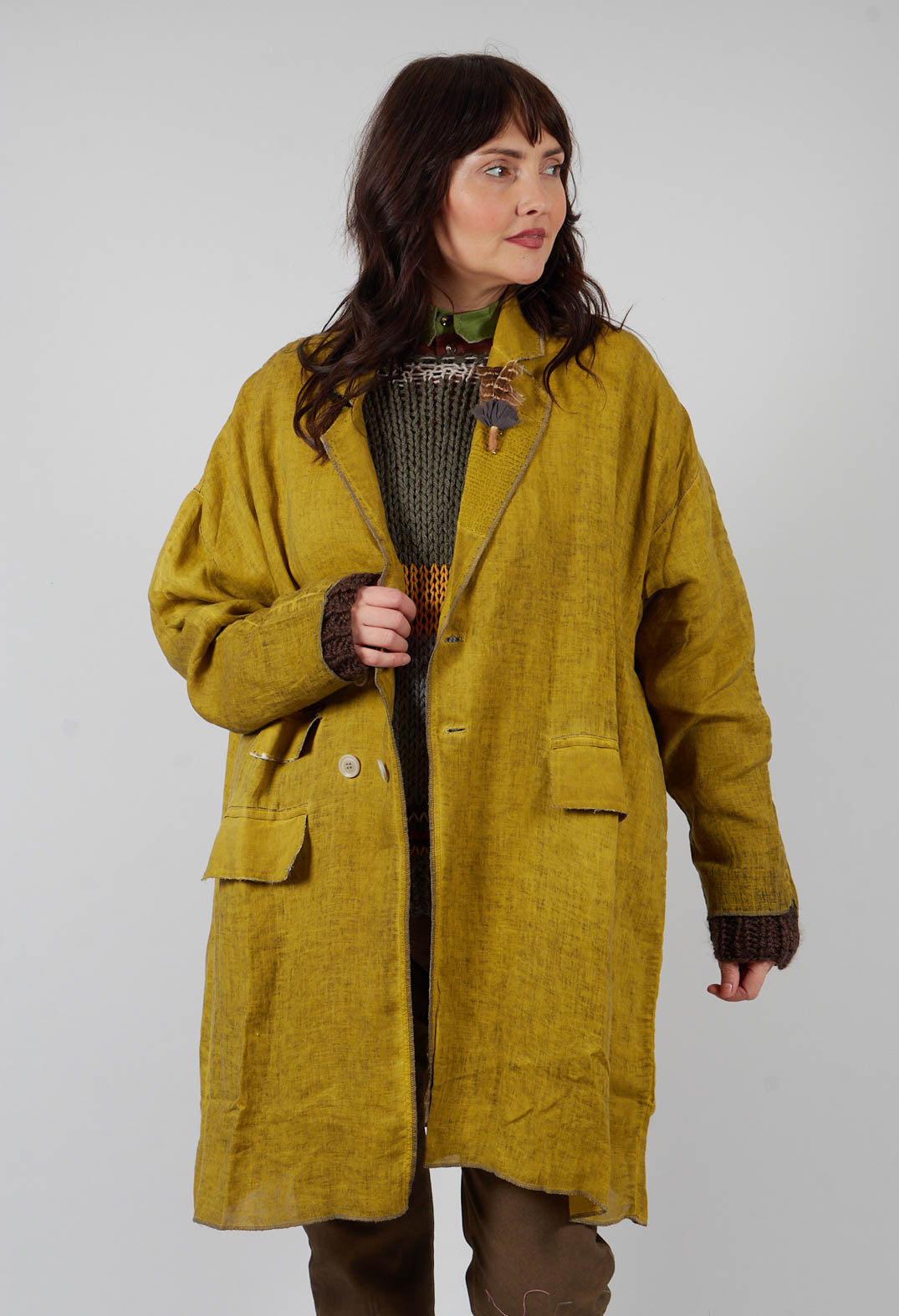 Linen Trench Coat in Original Mustard