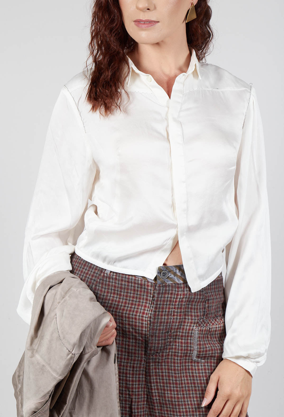 Silk Cropped Shirt in Original White