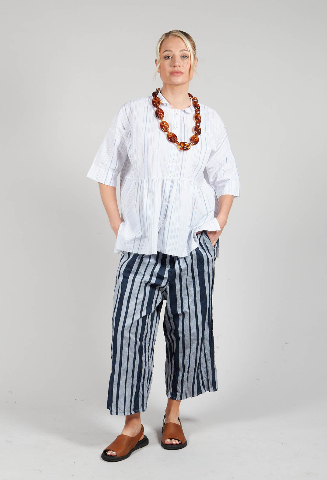 Striped Cropped Style - Casual Trousers in Alu