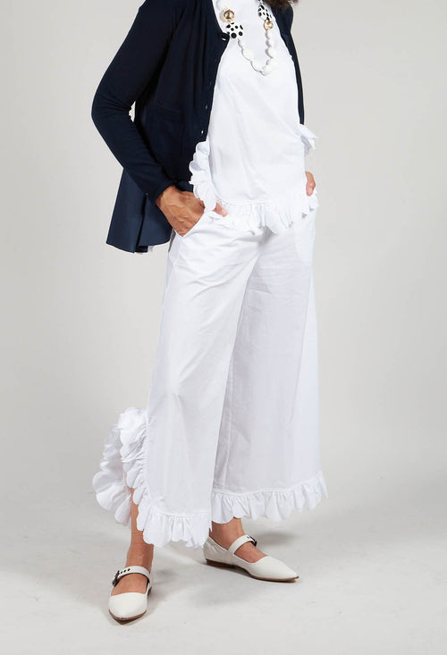 Frill Wide Leg Trousers in White