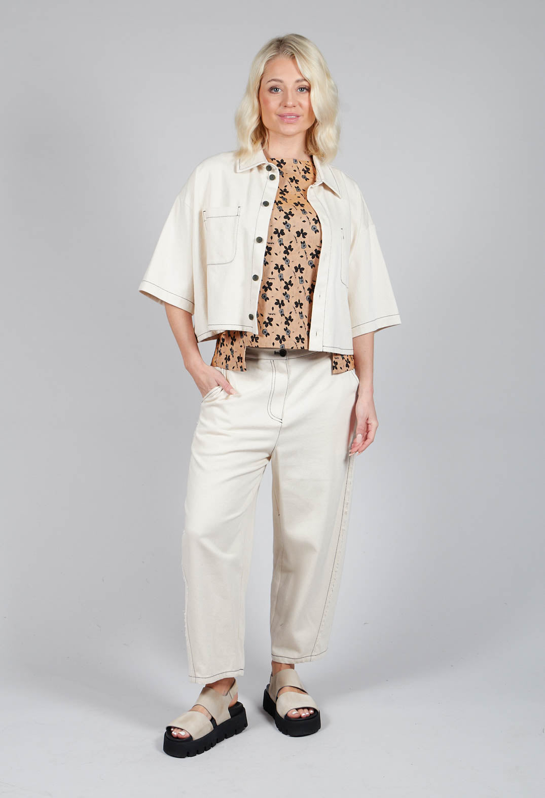 Cropped Denim Shirt in Off White