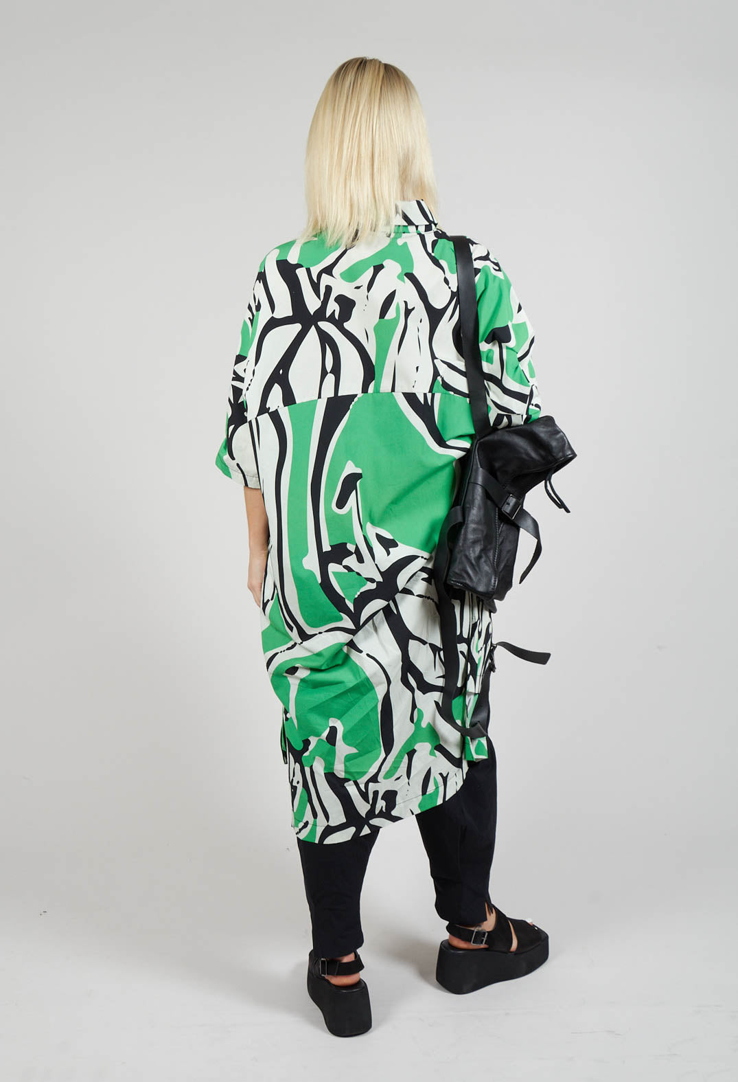 Print Patterned Shirt Dress in Original Green