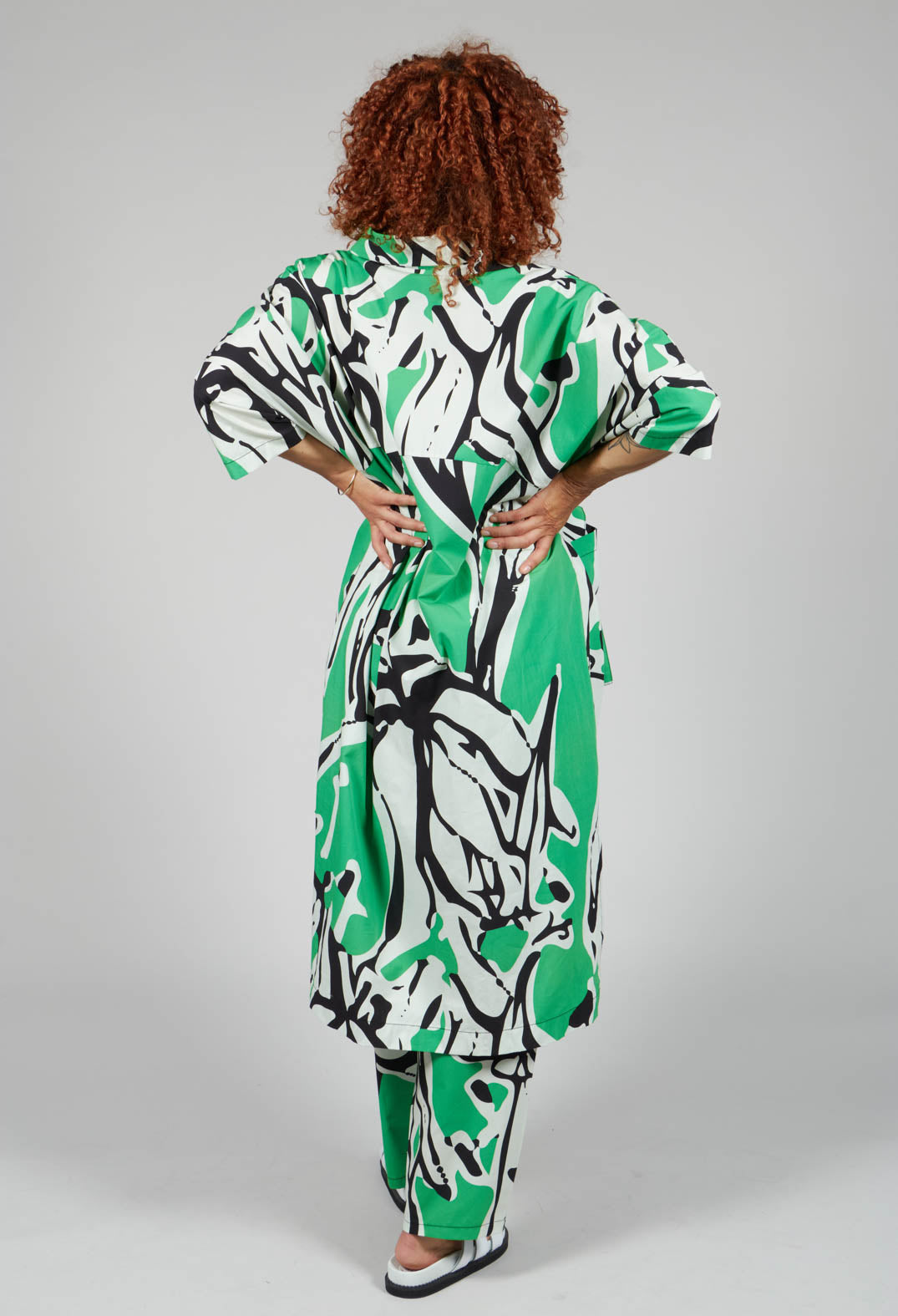 Print Patterned Shirt Dress in Original Green