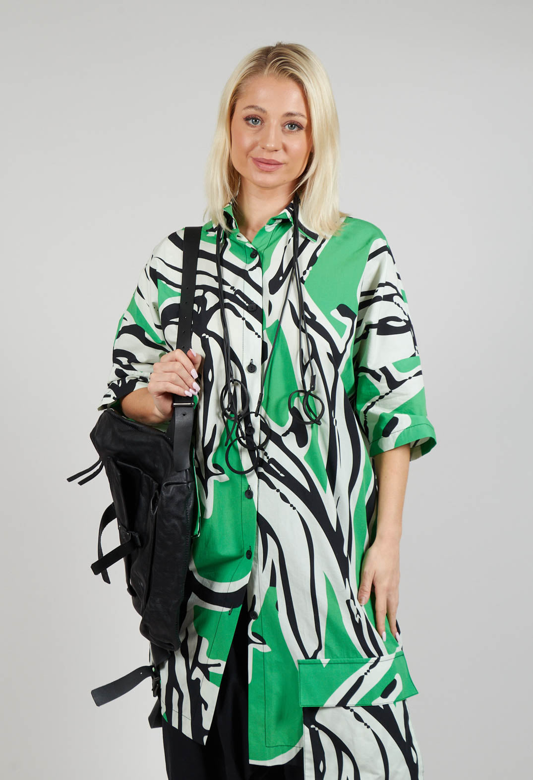 Print Patterned Shirt Dress in Original Green